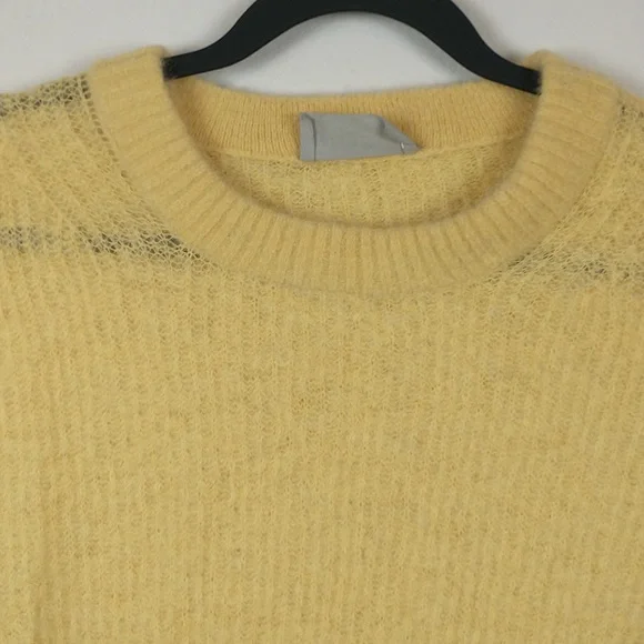 Everlane Alpaca Cropped Crewneck Sweater Womens XL Yellow Knit Semi Sheer Wool - Picture 2 of 8